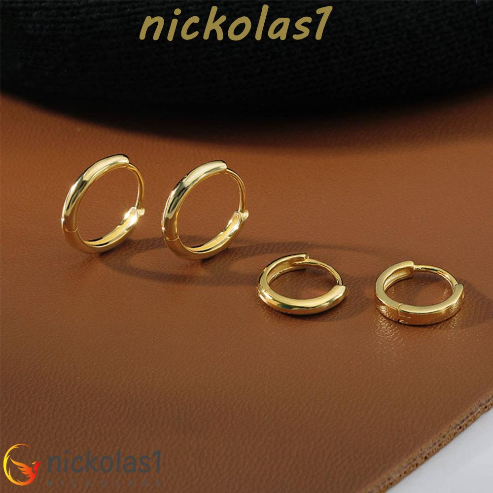 Nickolas1 Anting Hoop Silver Gold Wanita 6mm /8mm /10mm /12mm Korea Simple Ear Buckle