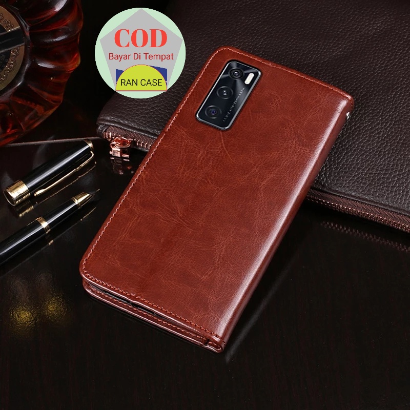 CASE VIVO V20 SE-V2022 LEATHER CASE SARUNG HP DOMPET KULIT FLIP COVER KESING HEADPHONE