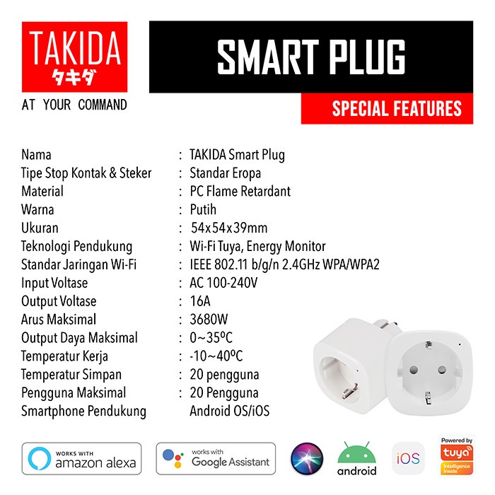 TAKIDA Smart plug Energy Monitoring Statistic Colokan Pintar Otomatis Stop Kontak Smart 16A MAX, 3680W max