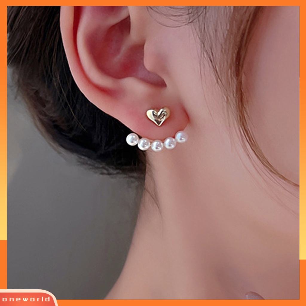 [WOD] 1pasang Anting Pejantan Temperamen Elegan Kilau Terang Hias Semua Pertandingan Perhiasan Hadiah Multi-Wear Fashion Wanita Cinta Hati Mutiara Imitasi Telinga Studs Untuk Pakaian Sehari-Hari