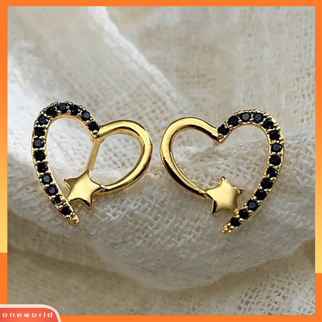 [WOD] 1pasang Anting Wanita Pengerjaan Indah Paduan Anti Karat Berkilau Bentuk Hati Ear Studs Perlengkapan Pernikahan