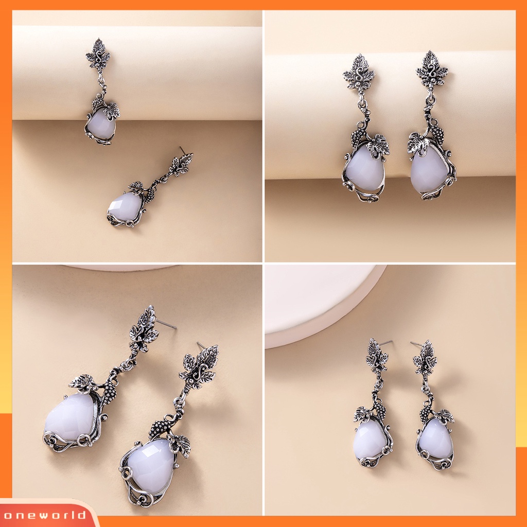 [WOD] 1pasang Ear Stud Nyaman Tidak Luntur Gaya Vintage Indah Sehari Hari Memakai Alloy White Opal Drop Earrings Untuk Perjamuan