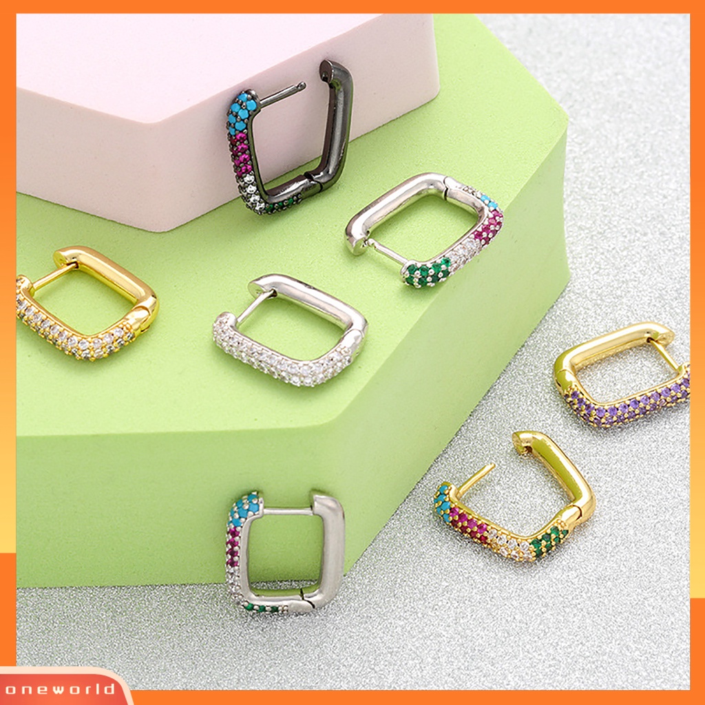 [WOD] 1pasang Drop Earring Berlian Imitasi Gaya Barat Geometris Electroplating Hypoallergenic Hias Colorfast Wanita Vintage Square Earrings Untuk Pacaran