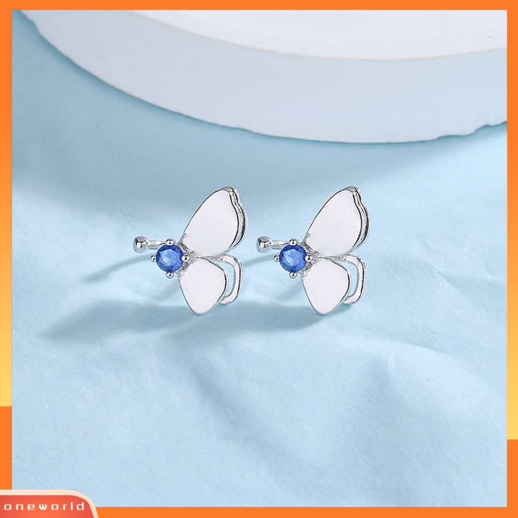 [WOD] 1pc Manset Telinga Keren Non-piercing Geometris Biru Cubic Zirconia Kilau Terang Hias Hadiah Wanita Double-layered Butterfly Klip Anting Perhiasan Untuk Pakaian Sehari-Hari