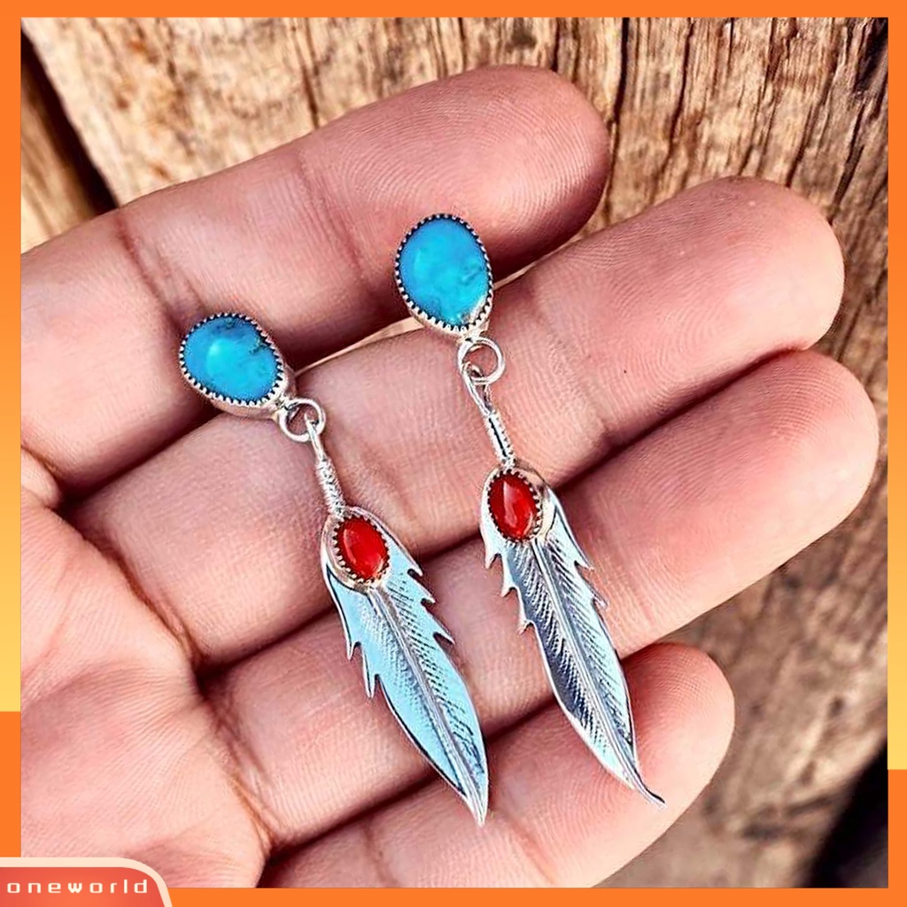 [WOD] 1pasang Drop Earrings Bulu Imitasi Turquoise Ladies Elegan Tahan Lama Anting Menjuntai Untuk Perjamuan