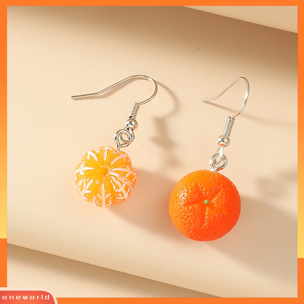 [WOD] 1pasang Hidup Menawan Warna Cerah Menjuntai Anting Indah Buah Orange Drop Hook Earrings Perhiasan Acessories