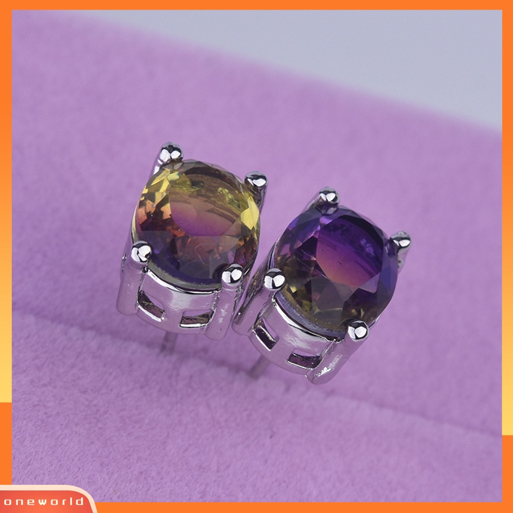 [WOD] Fashion Wanita Oval Cut Faux Gemstone Hias Telinga Stud Anting Pesta Perhiasan Hadiah