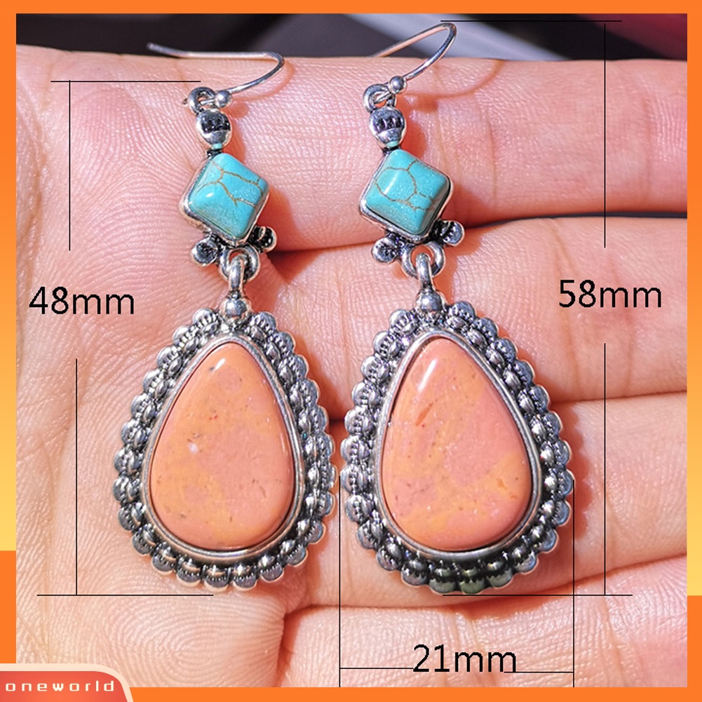 [WOD] Wanita Imitasi Turquoise Water Drop Pendant Hook Anting Perhiasan Pesta Vintage