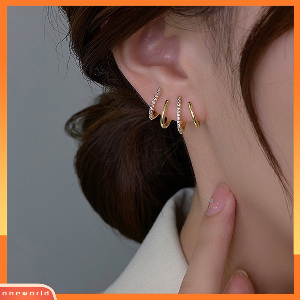 [WOD] 1pasang Anting Tusuk Empat Cakar Baris Berlian Imitasi Perhiasan Fashion Penampilan Gaya Korea Stud Telinga Manset Untuk Pakaian Sehari-Hari