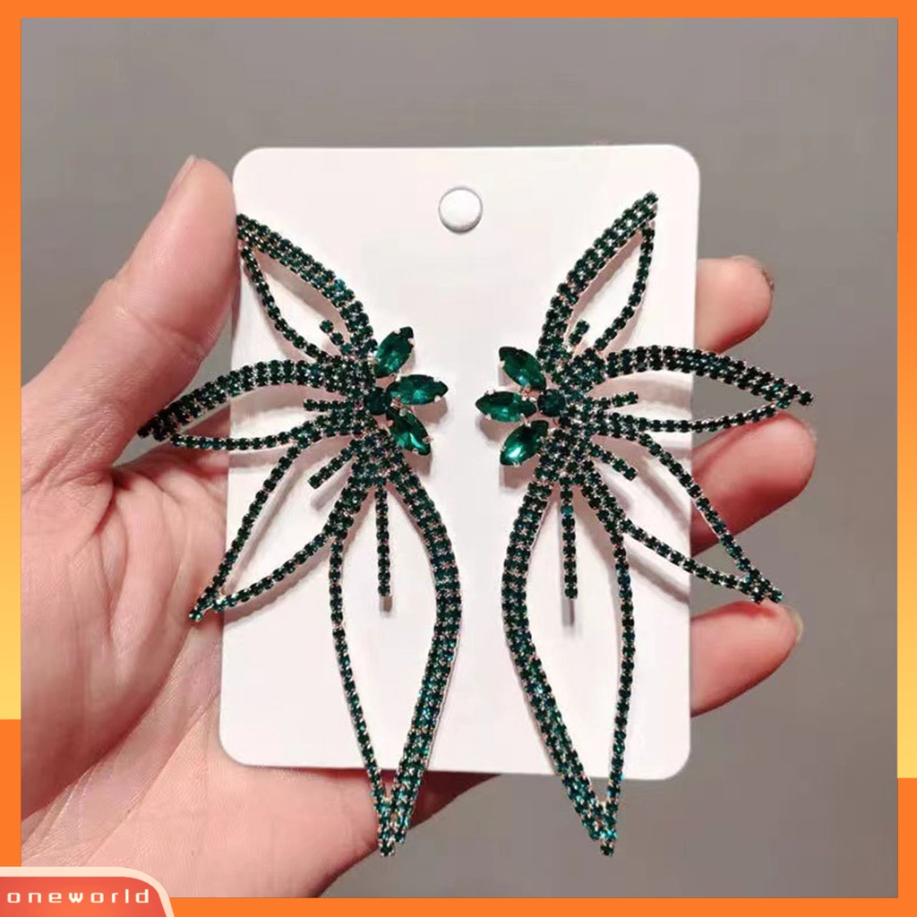 [WOD] 1pasang Berlian Imitasi Bersinar Piercing Stud Earrings Berlebihan Bentuk Bunga Lady Earrings Perhiasan Aksesoris