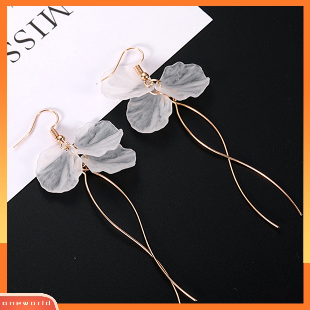 [WOD] Anting Kait Fashion Elegan Bentuk Kelopak Anting Desain Menjuntai Panjang Untuk Wanita