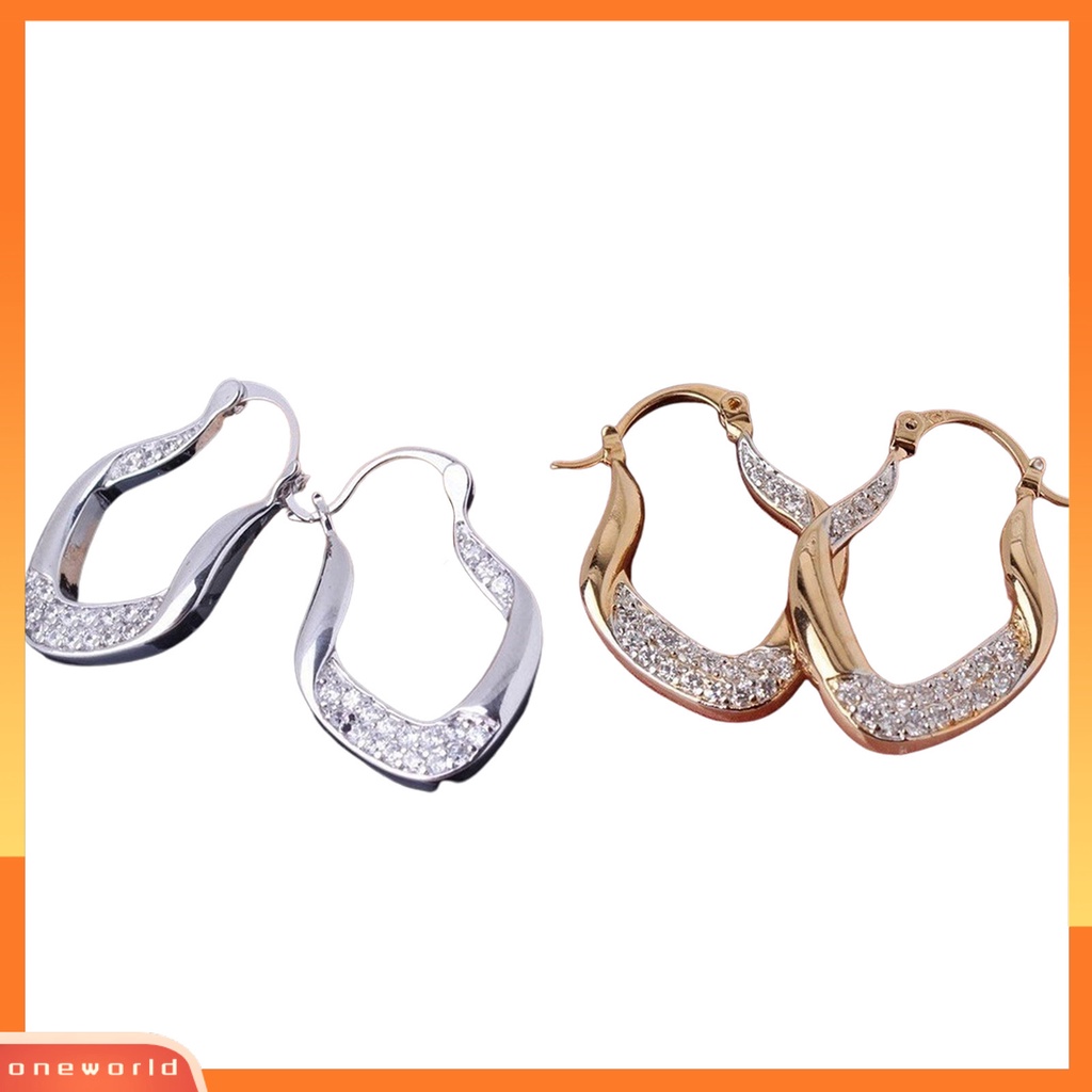 [WOD] Fashion Wanita Berlian Imitasi Bertatahkan U Bentuk Menjuntai Paduan Leverback Earrings Jewelry