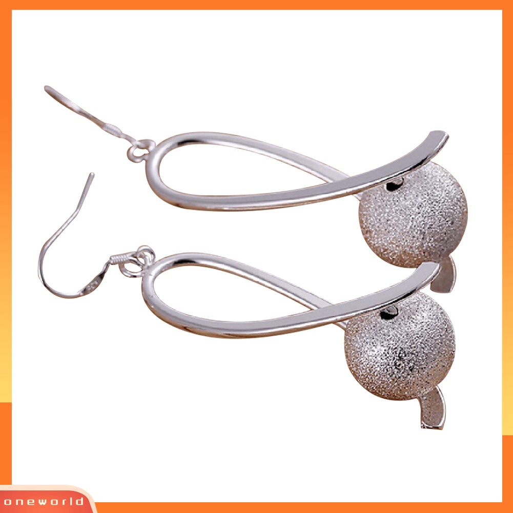 [WOD] Perhiasan Pesta Wanita Elegan Perak Disepuh Kait Menjuntai Frosted Bead Earrings