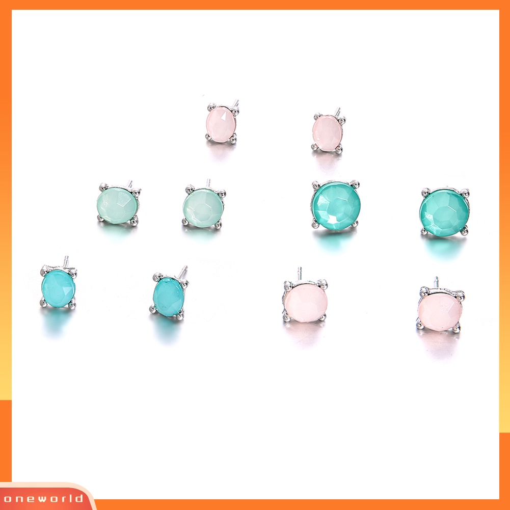 [WOD] 5pasang Geometris Zirkon Hias Telinga Studs Set Gadis Club Tanggal Belanja Anting-Anting