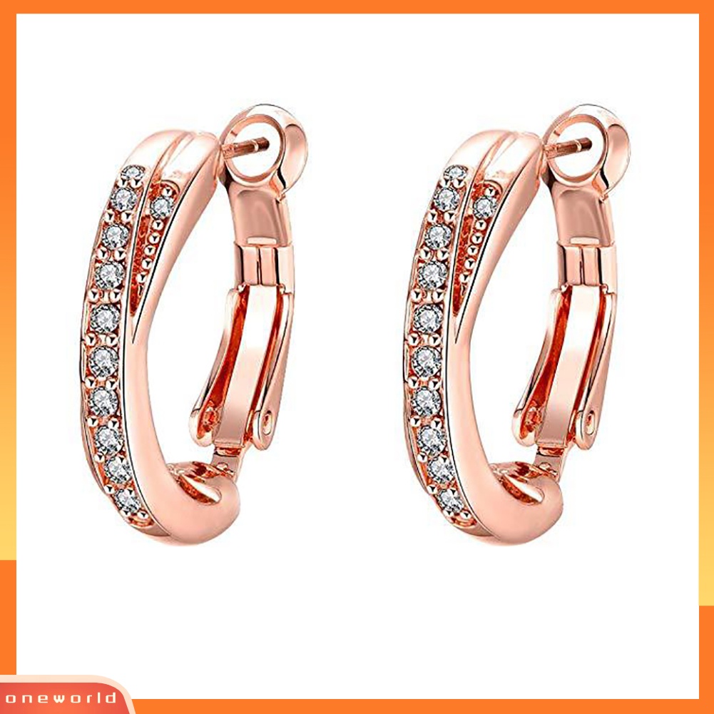 [WOD] Fashion Elegan Hoop Huggie Earrings Berlian Imitasi Mengkilap Perhiasan Pesta Lady Gift