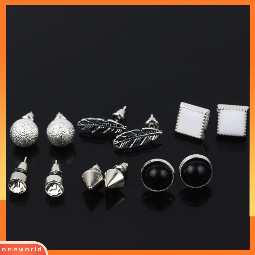 [WOD] 6 /9 /12Pasang Fashion Wanita Berlian Imitasi Mutiara Imitasi Ear Studs Earrings Set Hadiah