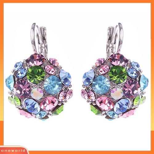 [WOD] Wanita Colorful Cubic Zirconia Ball Eardrop Leverback Earrings Perhiasan Pesta