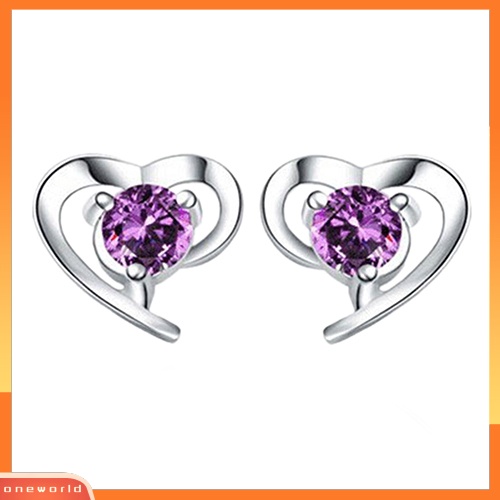 [WOD] Fashion Wanita Cinta Hati Cubic Zirconia 925 Sterling Perak Ear Studs Earrings