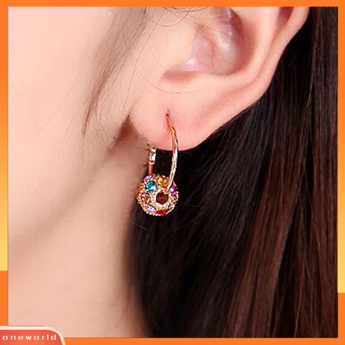 [WOD] Wanita Berlian Imitasi Warna-Warni Beruntung Bola Liontin Huggie Leverback Earrings Eardrops