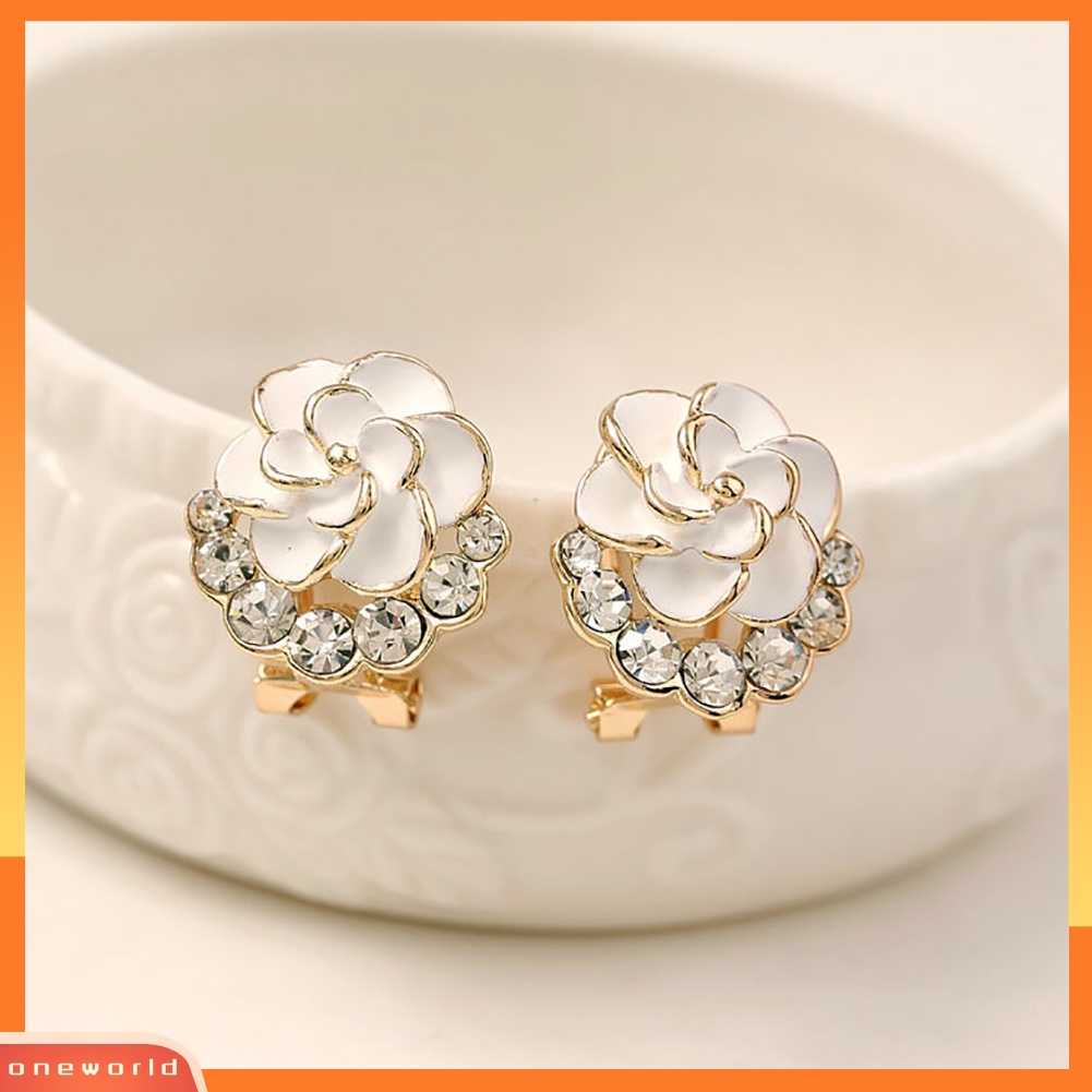 [WOD] Fashion Wanita Lucu Berlian Imitasi Bunga Rose Ear Stud Earrings Pesona Perhiasan