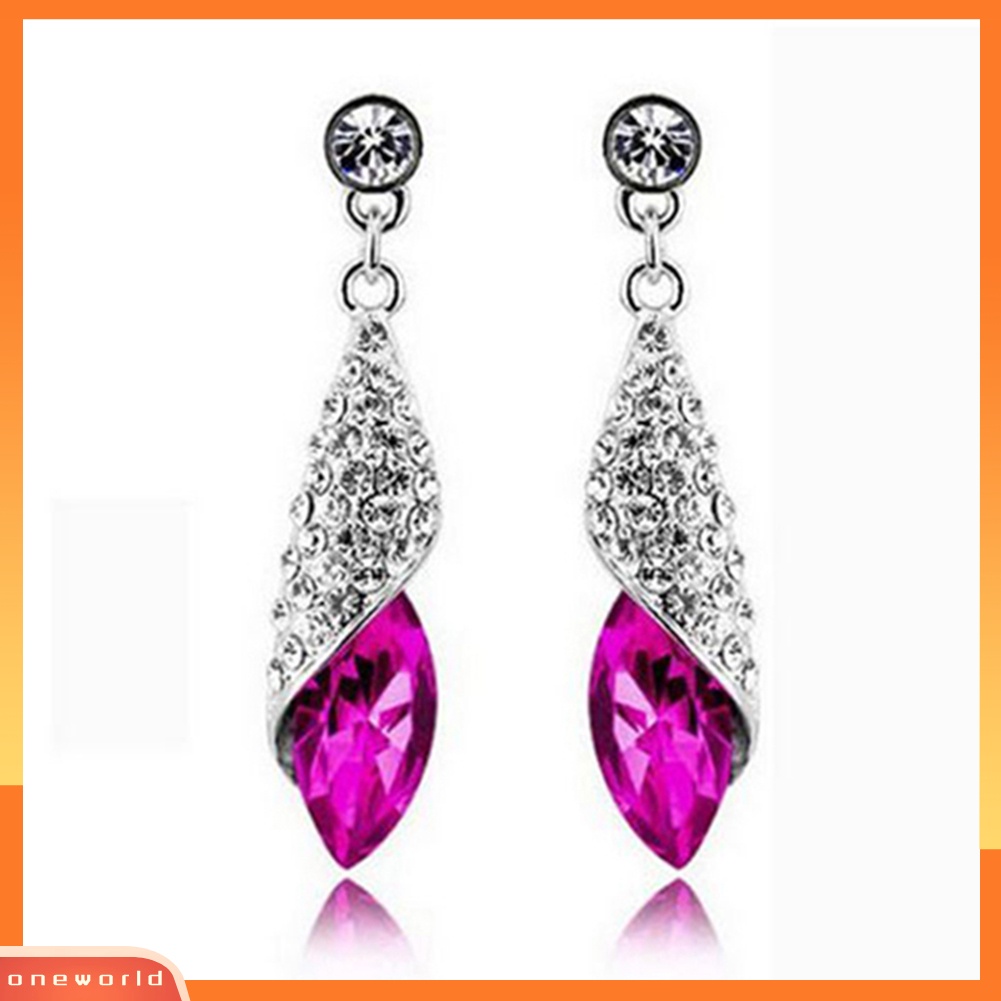 [WOD] Fashion Wanita Elegan Berlian Imitasi Mata Teardrop Menjuntai Perak Stud Hook Earrings