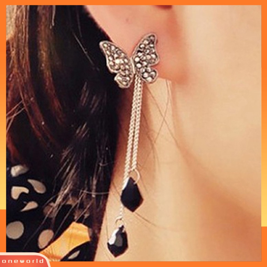 [WOD] Perhiasan Anting Drop EarringS Vintage Alloy Butterfly Rumbai Panjang Untuk Wanita