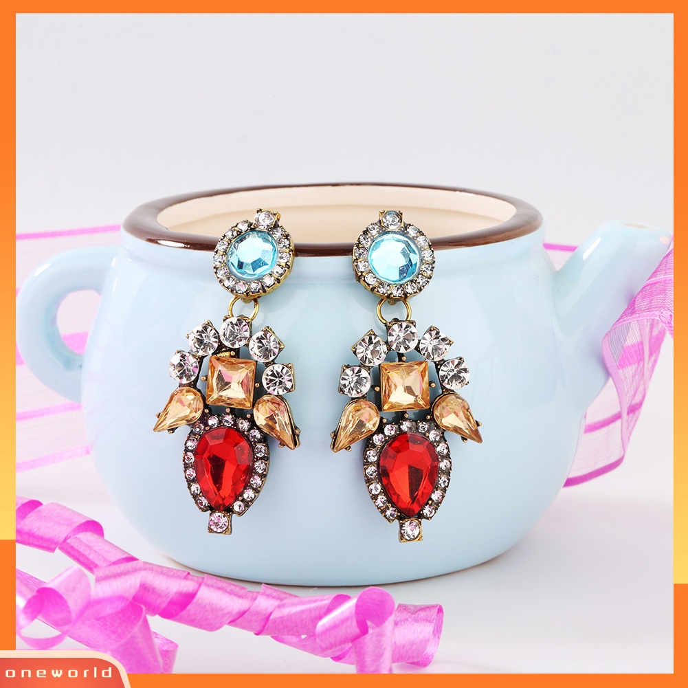 [WOD] Wanita Fashion Indah Pesona Berlian Imitasi Mengkilap Bunga Menjuntai Ear Stud Earrings