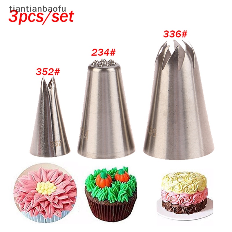 [tiantianbaofu] 3pcs /Set Piping Nozzle Ukuran Besar Dekorasi Cream Bunga Rose Icing Baking Alat Butik