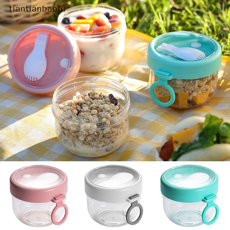 [tiantianbaofu] Semalam Oats Jar Container Portable Oatmeal Cups With Lid And Spoon Meal Jar Butik