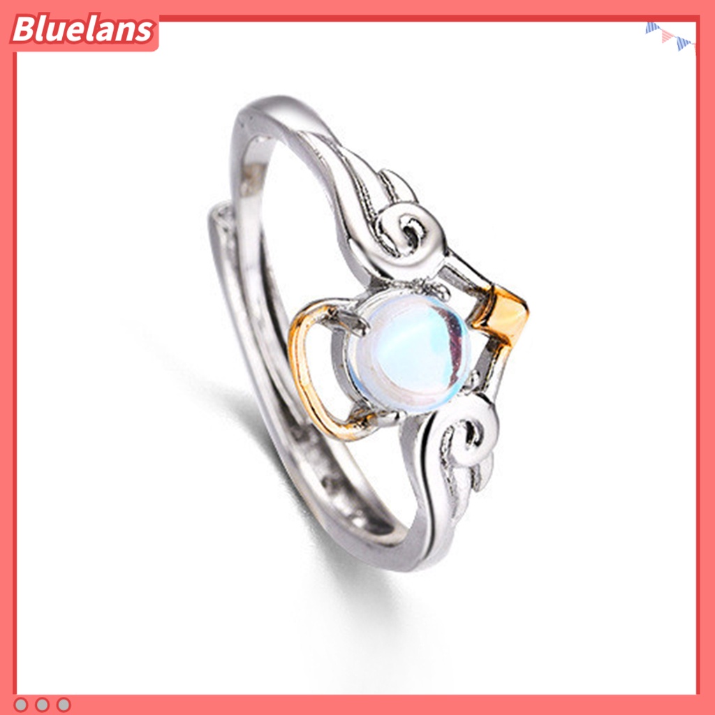 [BLS] Wanita Cincin Romantis Bersinar Faux Moonstone Desain Pembukaan Yang Dapat Disesuaikan Hadiah Hias Sayap Malaikat Setan Jari Cincin Perhiasan Pesta Untuk Kekasih