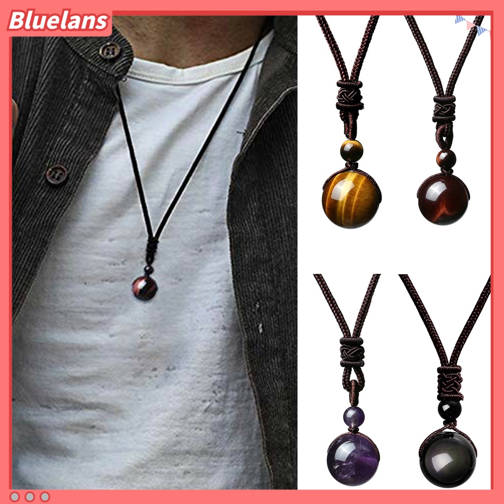 [BLS] Tali Rantai Geometris Buatan Tangan Adjustable Tali Nilon Batu Alam Tergantung Leher Dekorasi Finishing Terang Tiger Eye Batu Beruntung Kalung Perhiasan Aksesori