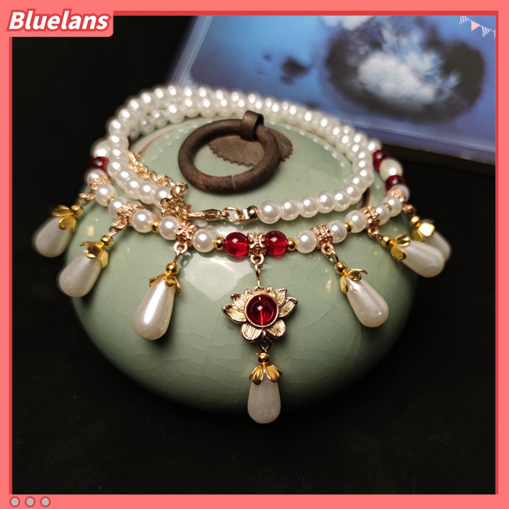 [BLS] Hias Berlian Imitasi Teardrop Liontin Adjustable Vintage Kalung Wanita Mutiara Imitasi Cheongsam Kalung Perhiasan Aksesoris