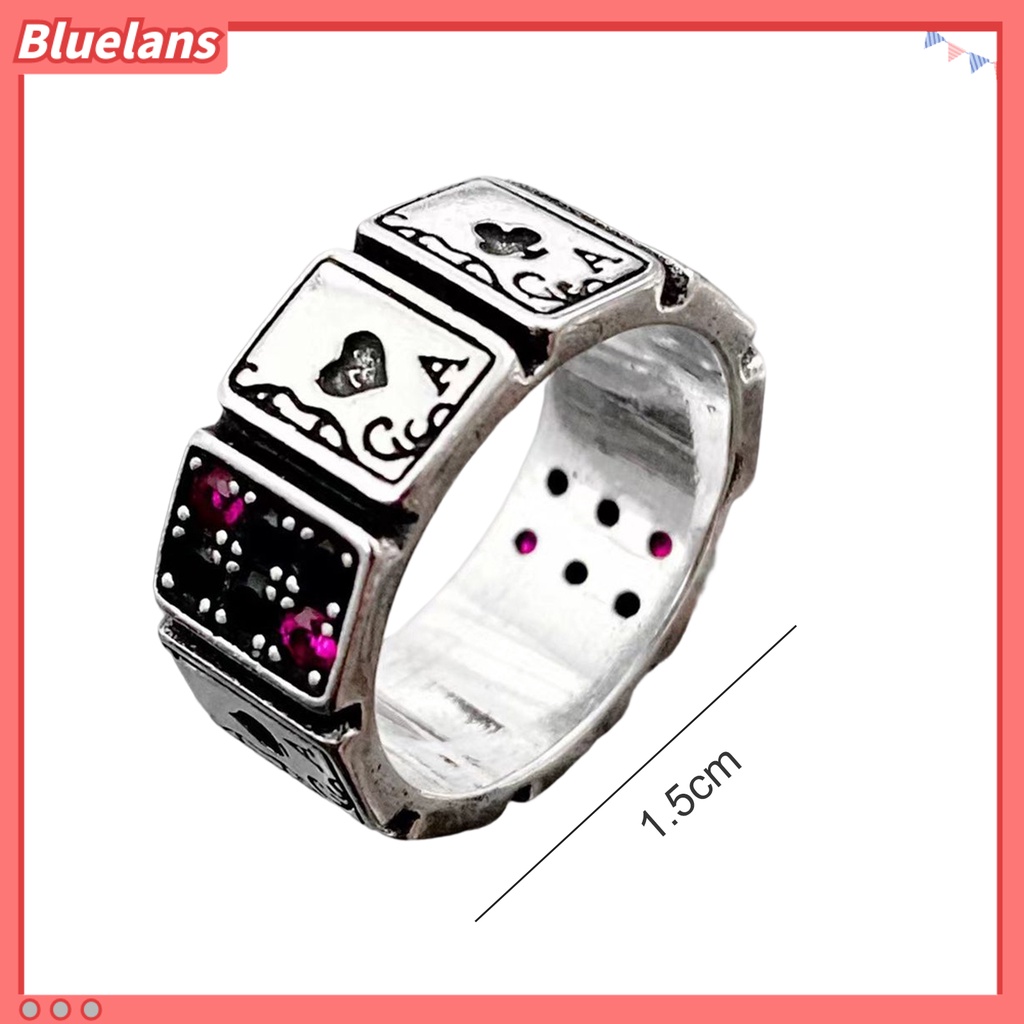 [BLS] Pesta Cincin Vintage Cubic Zirconia Berlebihan Pembukaan Yang Dapat Disesuaikan Berdandan Tidak Luntur Bermain Kartu Manset Terbuka Cincin Jari Perhiasan Aksesori