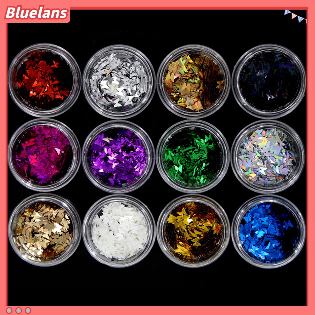 [BLM] 12pcs Banyak Bentuk Glitter Payet Nail Art Tips Decal Stiker Manicure Decor