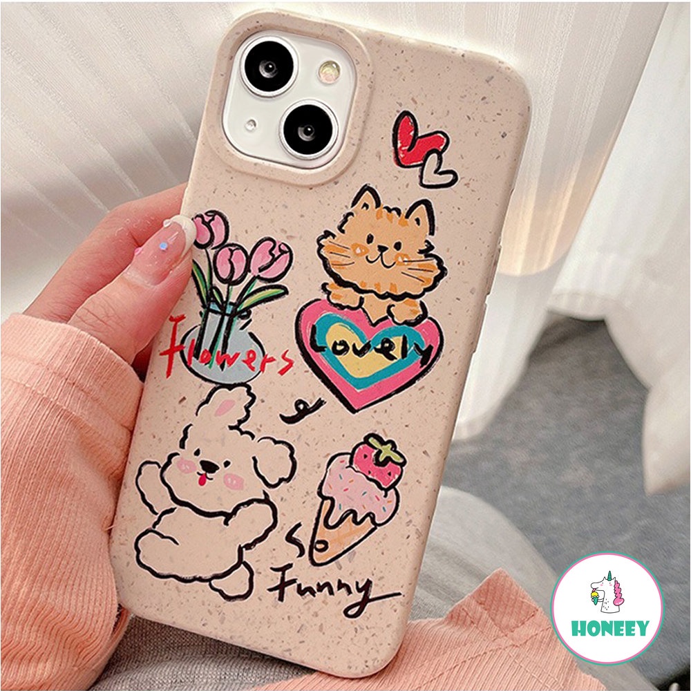 Casing Ponsel Hewan Bunga Graffiti Lucu Untuk iPhone 14 Pro Max13 12 11 Pro Max Casing iPhone XR XS 7 8plus Lovely Cat Cover