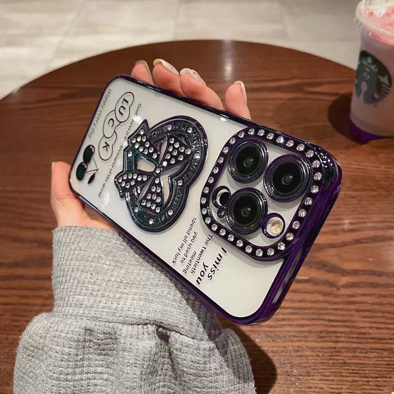 Aesthetic love case iphone 14 pro max case Iphone12 13 pro Max14 plus 11 pro max Mewah Berlapis Berlian Transparan Perlindungan shockproof soft case