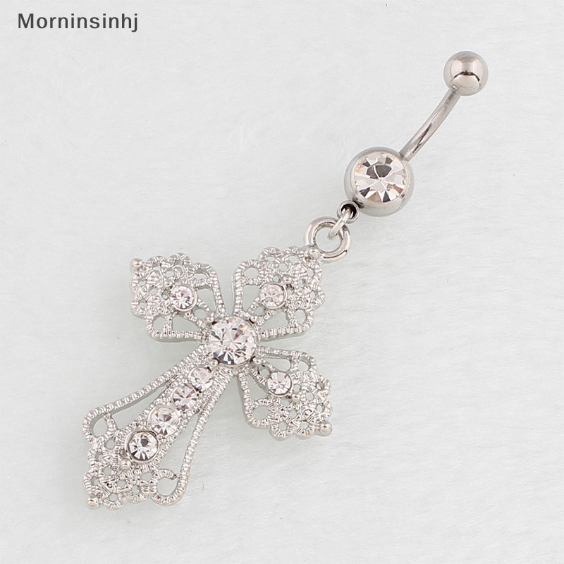 Mornin Bling Kristal Kreatif Cross Belly Rings Stainless Steel Sexy Belly Button Ring Diamond Tertanam Untuk Wanita Perhiasan Tubuh id