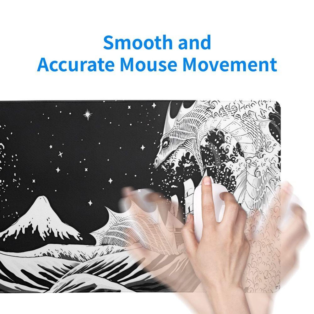 Mouse Pad Populer Gaming Jepang Non-Slip Alas Meja Laut Hitam Dan Putih Besar
