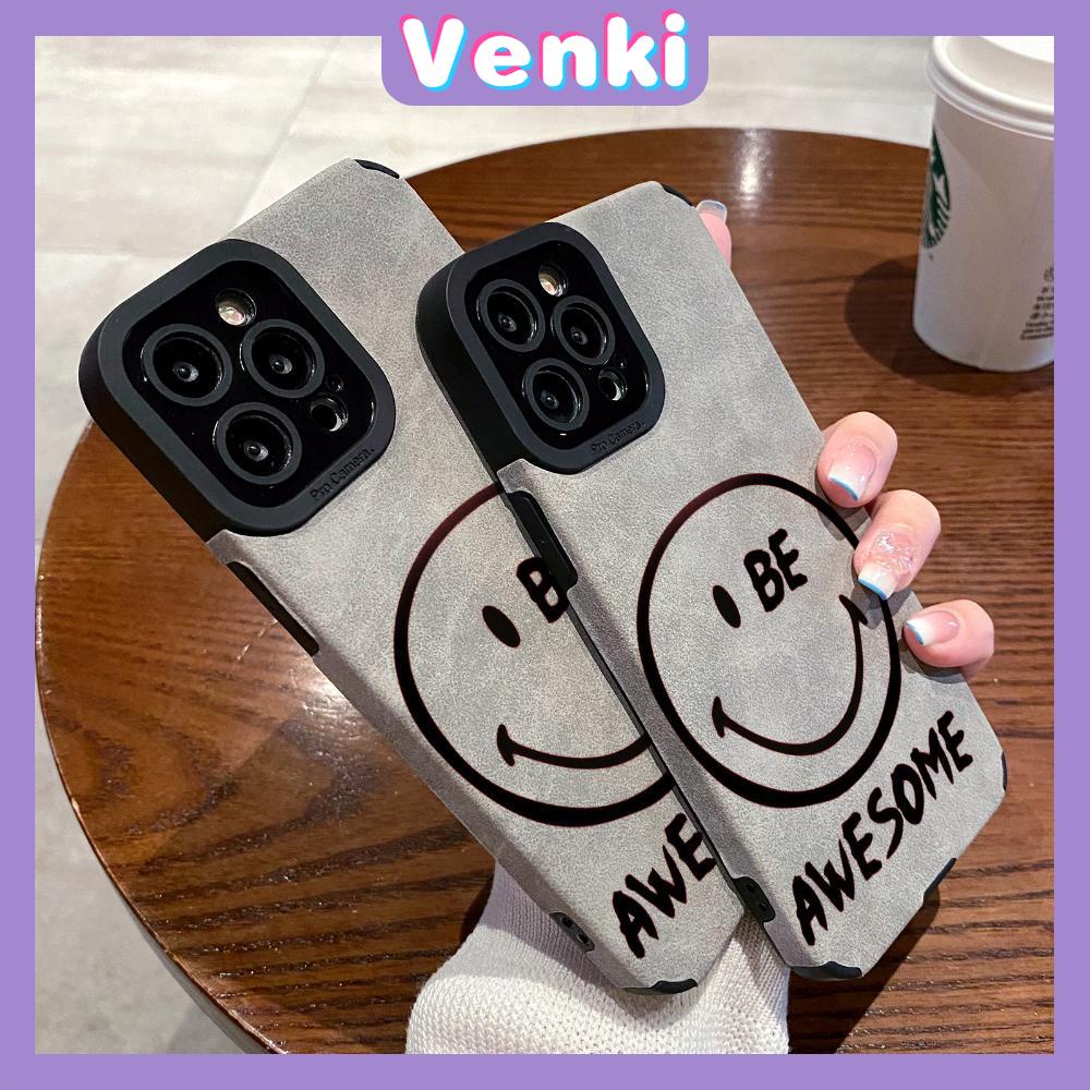 VENKI - Untuk iPhone 11 Case Leather Pupil Suede Cover Soft Shockproof Cover Camera Simple Creative Smile Kompatibel dengan iPhone 14 13 Pro max 12 Pro max xr xs 7Plus 8Plus