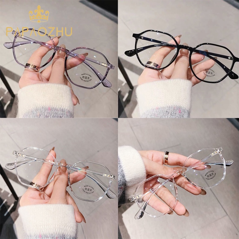 Papaozhu Vintage Geometris Bingkai Transparan Lensa Bening Kacamata Untuk Wanita Gadis Fashion Eyewear Ornaments