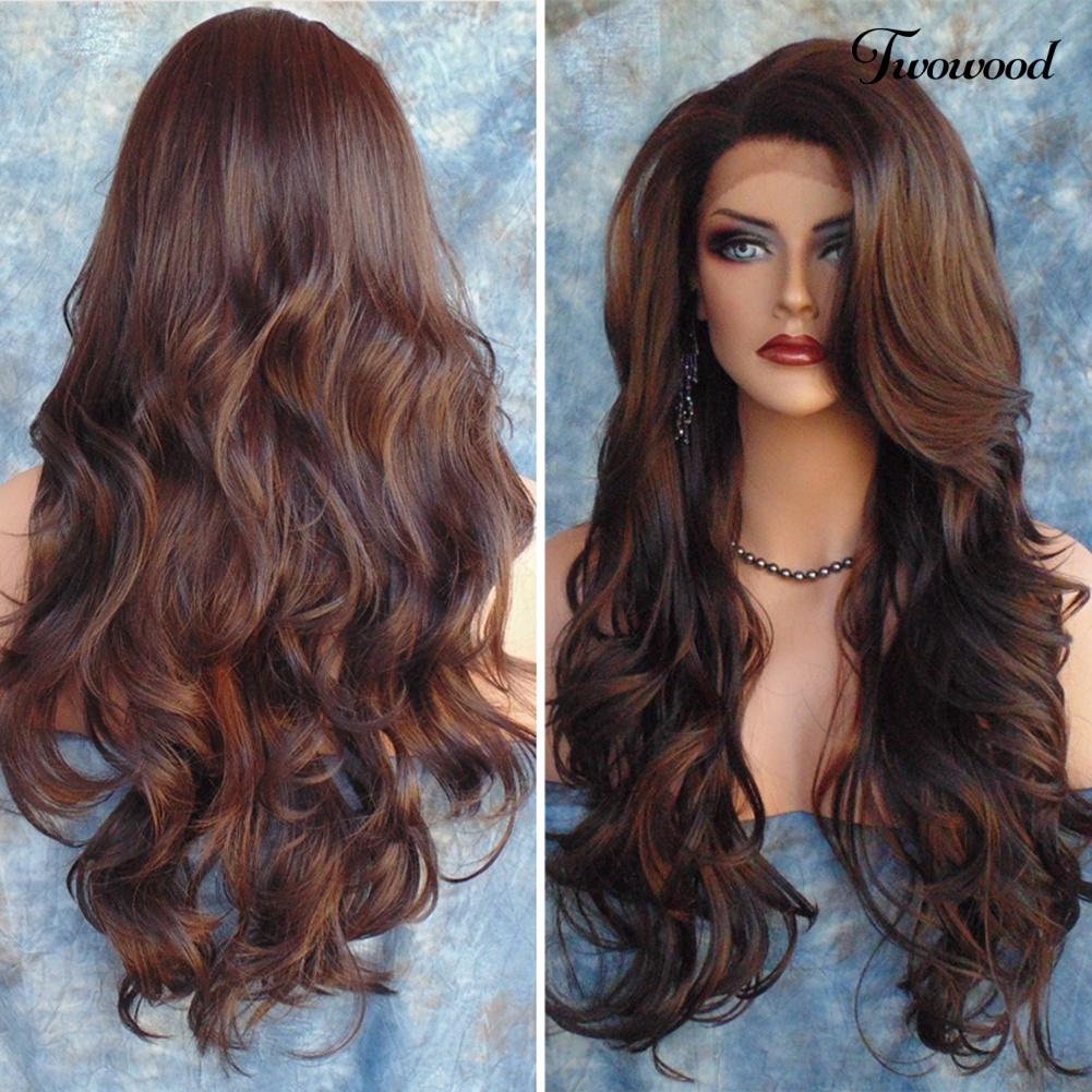 Twowood Wanita Fashion Panjang Bergelombang Keriting Rambut Cospaly Kostum Penuh Wig Rambut Ekstensi