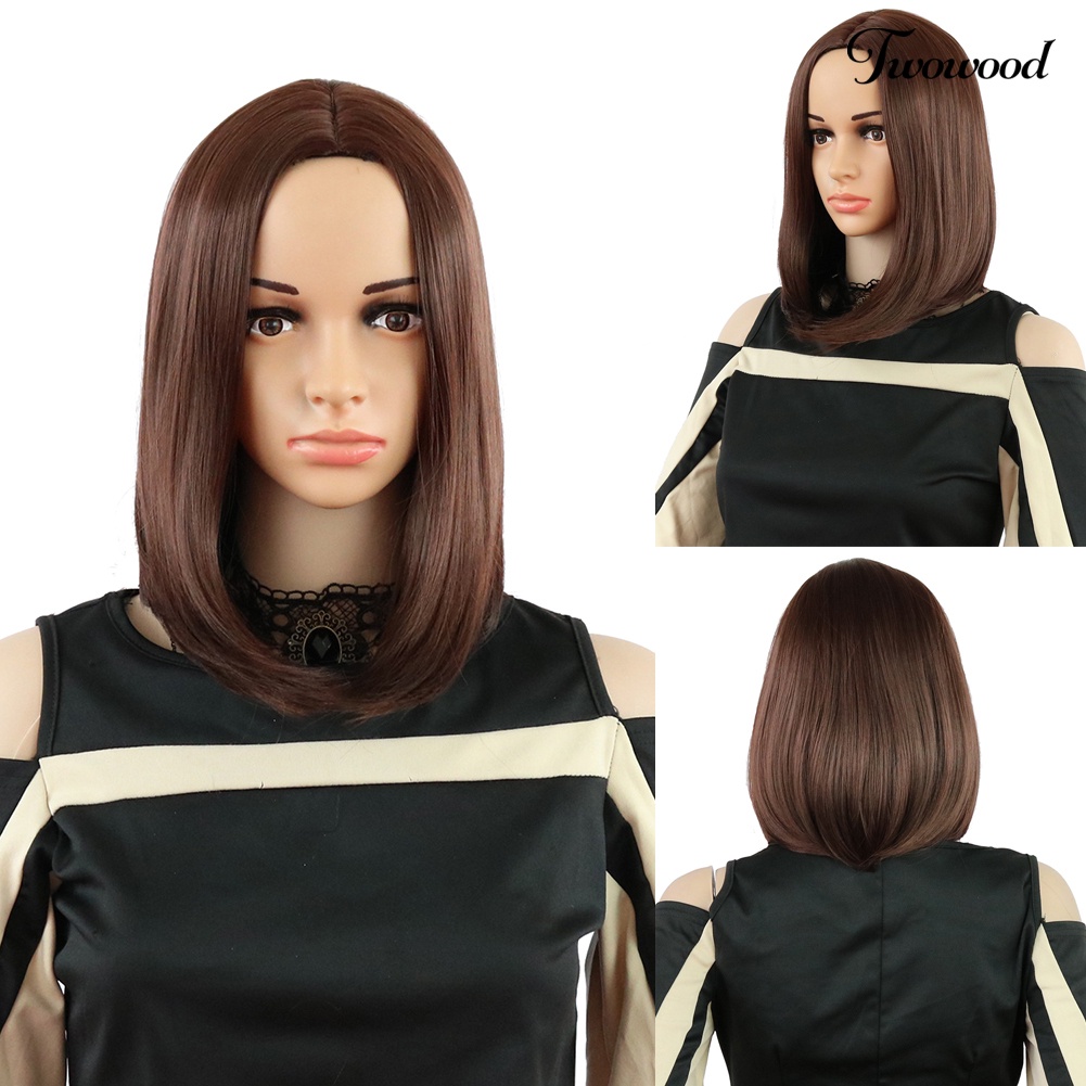 Twowood Wanita Fashion Pendek Lurus Rambut Suhu Tinggi Serat Pesta Wig Sopak