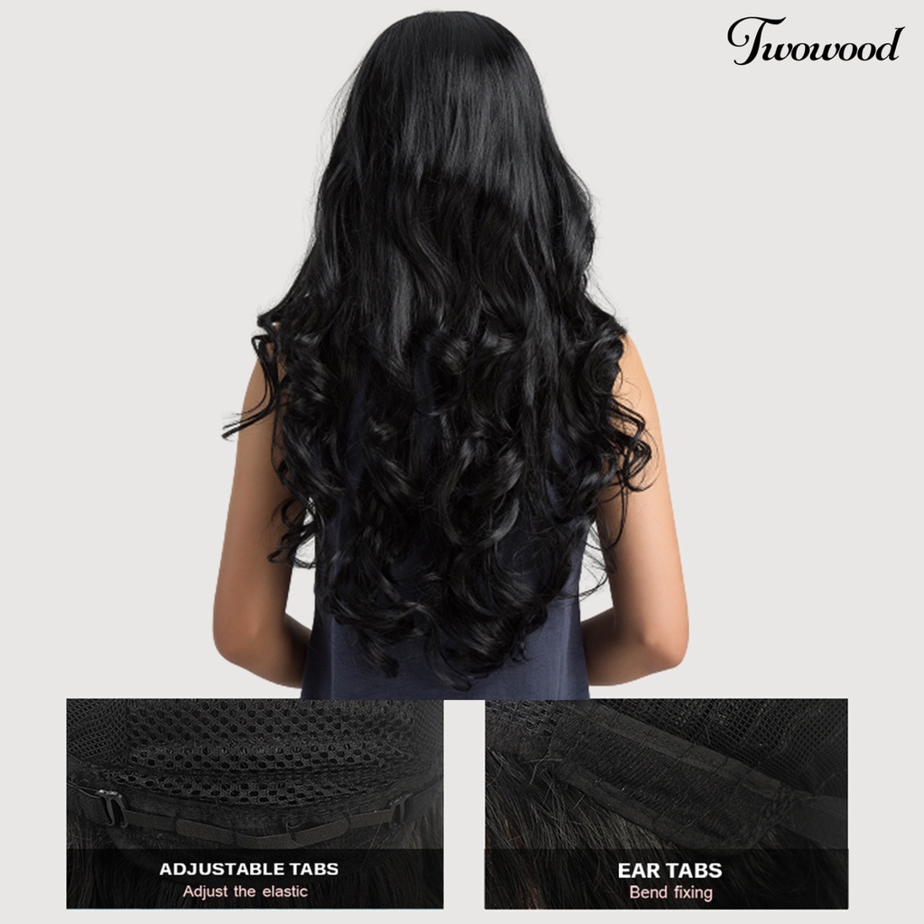 Twowood Wig Gelombang Panjang Permukaan Halus Bernapas Lembut Berbulu Wig Gelombang Tubuh Cosplay Hitam Untuk Perempuan