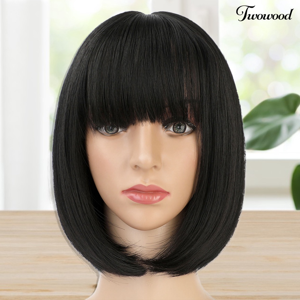 Twowood Head Wig Mudah Dibongkar Pasang Bergaya Berbulu Trendi Full-cover Kosmetik Aksesori Suhu Tinggi Sutra Panjang Bahu Wig Rambut Pendek Untuk Lady