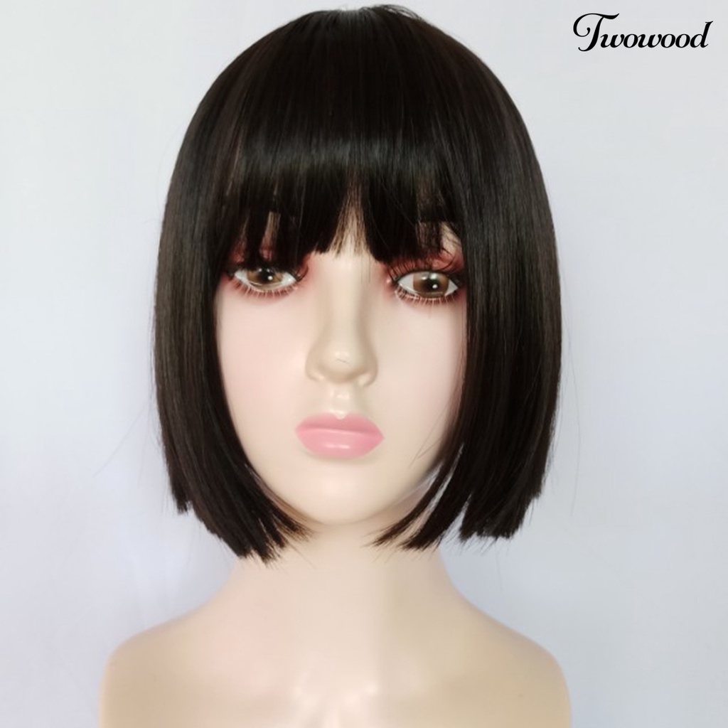 Twowood Rambut Pendek Lurus Fashion Mudah Dipakai Berbulu Trendi Cahaya Warna Emas Kosmetik Aksesori Suhu Tinggi Sutra Panjang Bahu Wig Rambut Pendek Untuk Lady