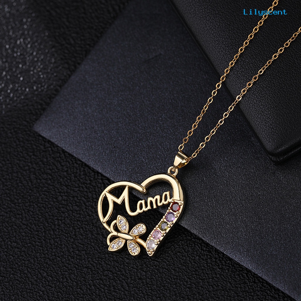 [LS]Charm Kalung Electroplating Shiny Rhinestone Cubic Zirconia Geometris Leher Dekorasi Tahan Luntur Cinta Hati Ibu Liontin Kalung Hadiah Hari Ibu