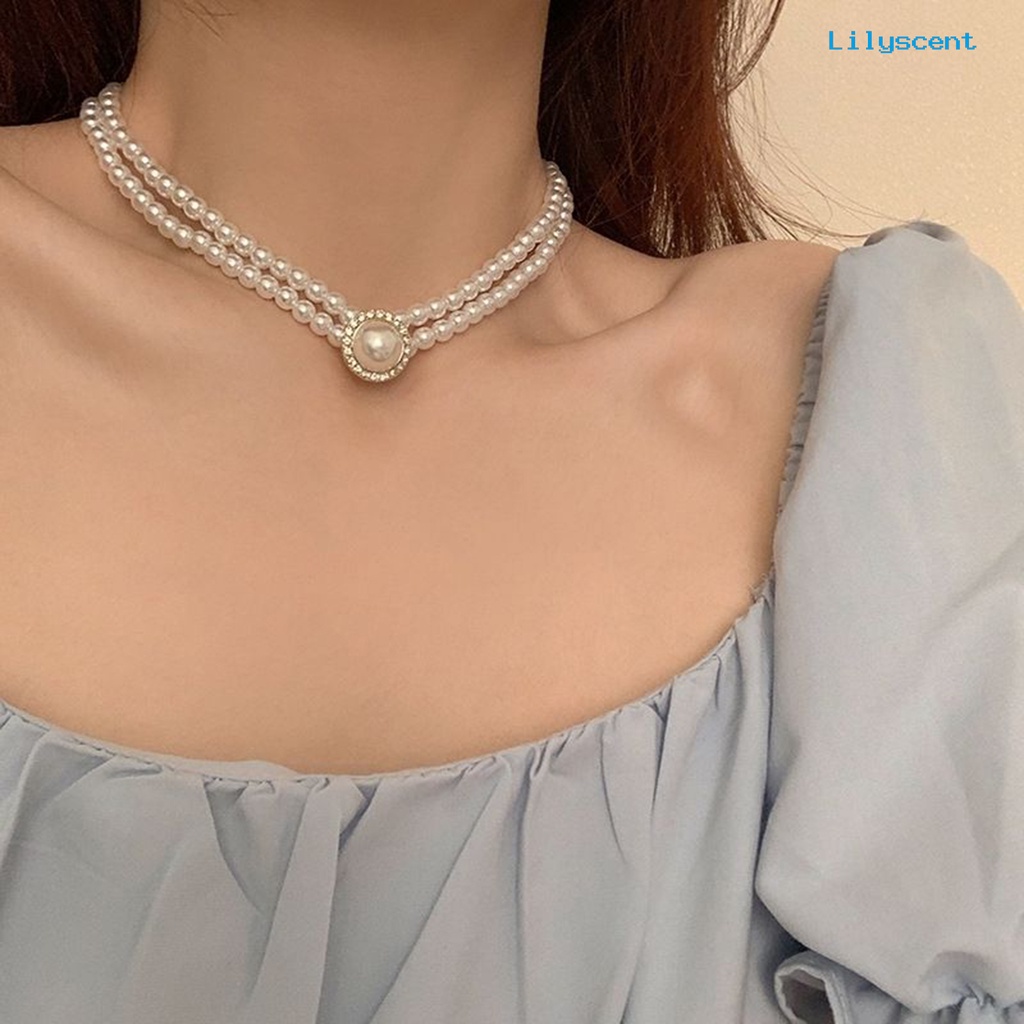 [LS]1 Set Kalung Pengantin Gaya Perancis Vintage Temperamen Double Layer Elegan Hadiah Hypoallergenic High Gloss Mutiara Imitasi Anting Cincin Perhiasan Pernikahan