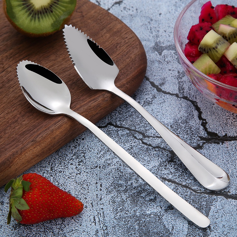 Home Sendok Buah Jeruk Stainless Steel Tebal/ Ice Cream Dessert Gerigi Pinggiran Sendok Pengaduk Kopi Buah