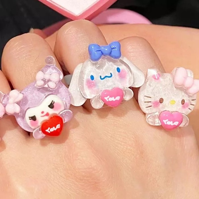 Cincin Anak Melody Timbul Hello kitty Cinnamoroll Resin Kuromi Bear