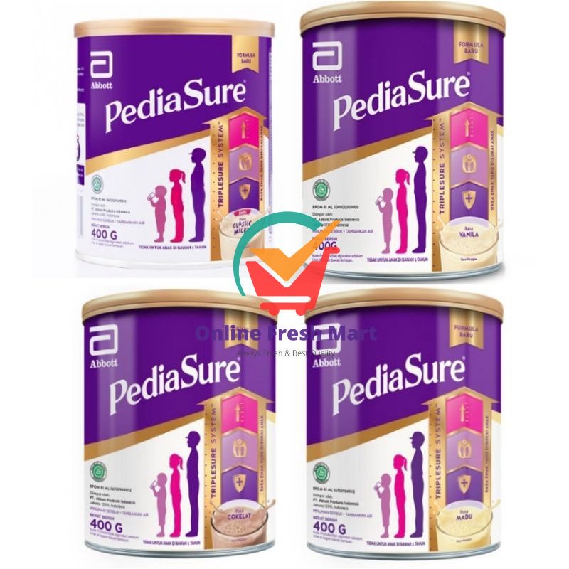 

(400g) PediaSure Triplesure Susu Formula Pertumbuhan Anak Clasic Cokelat Vanila Madu kaleng kecil - Online Fresh Mart Denpasar